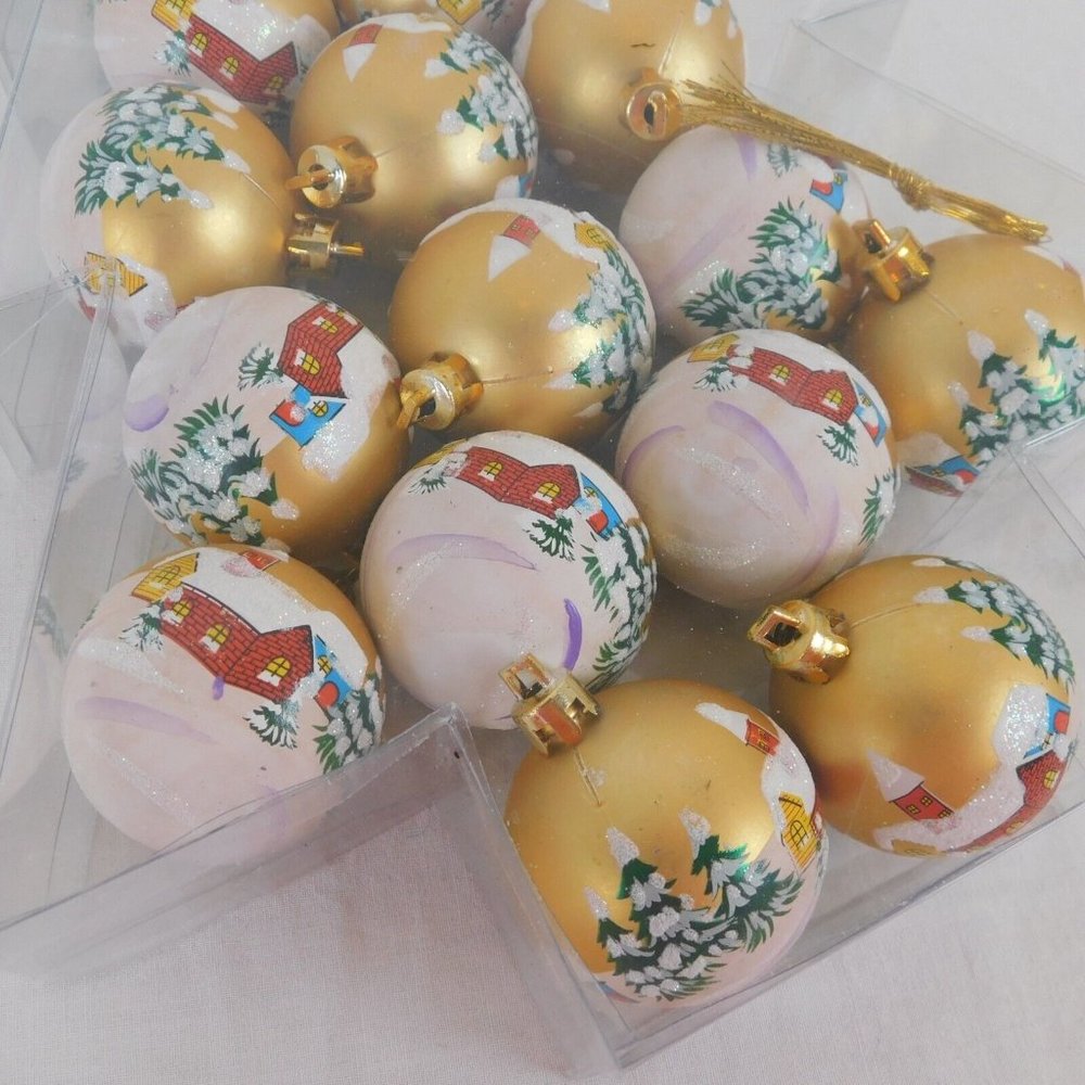 Christmas Ornaments Gold Ball Painted Tree Church Winter 17 Tree Shaped Package